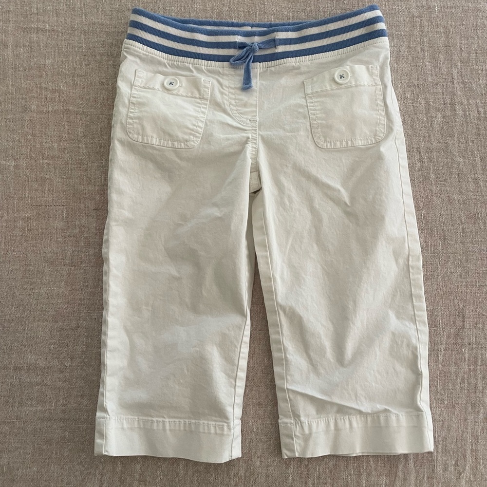 Girl's Mini Boden White Woven Cotton Knee Length Capris sz 10